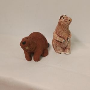 Lot 2 Vintage Beaver Figurines Hand-Painted Solid Resin